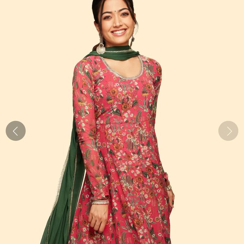 Hot Pink Floral Georgette Anarkali kurta salwar set